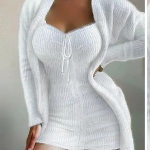 Fluffy night dress with cardigan